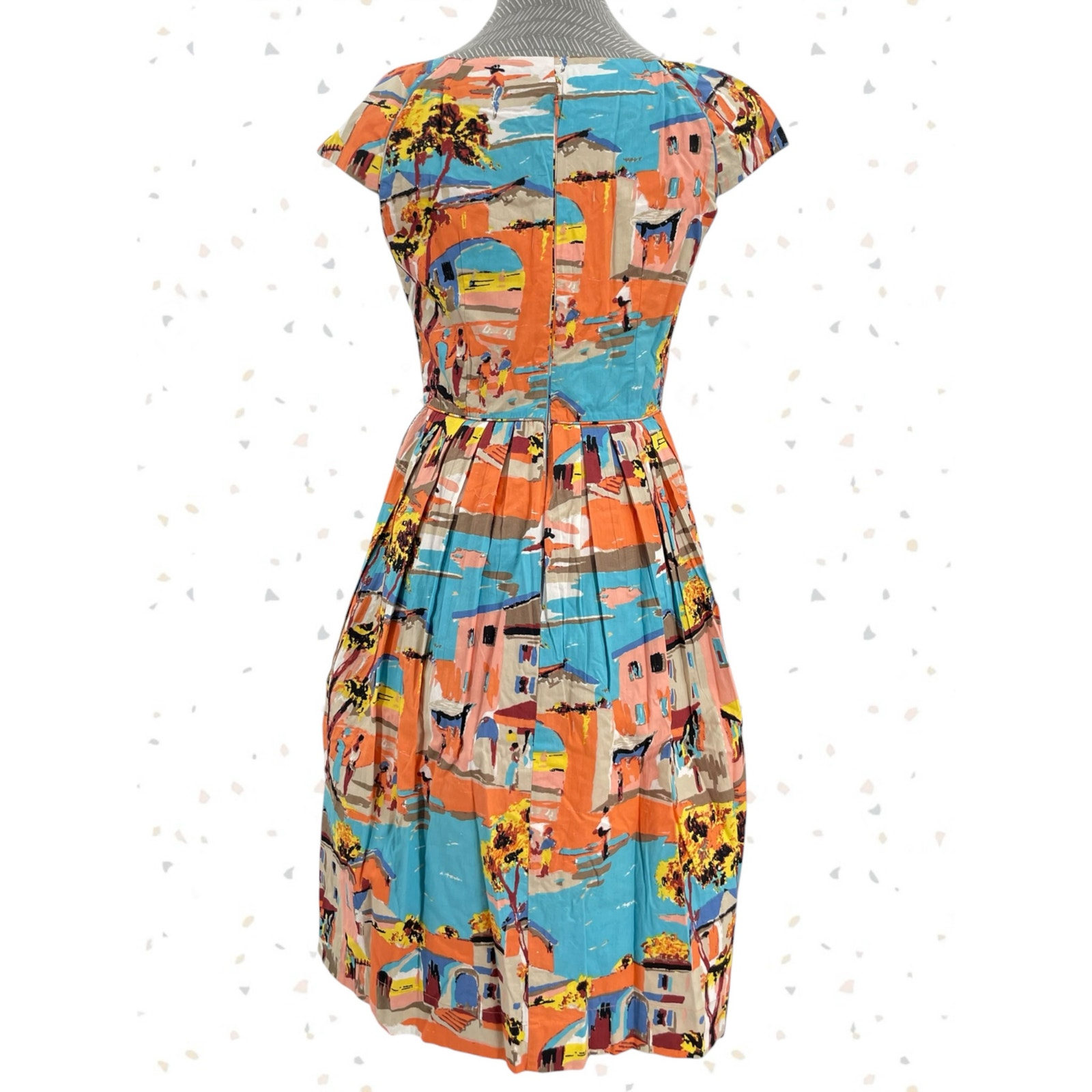 Emily Fin Claudia Havana Pleats Dress Blue Pink Summer Coastal Print Size S New — image 4 of 8